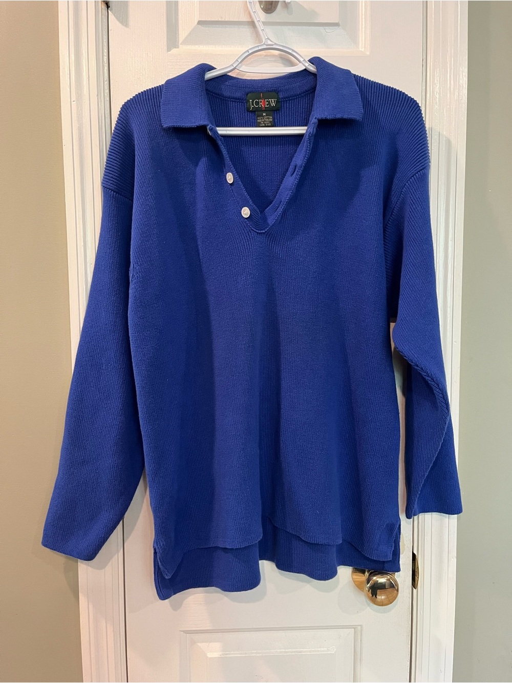 Vintage 90s J.Crew Giant Roll Tag 100% Cotton Ribbed Polo Collar Sweater M